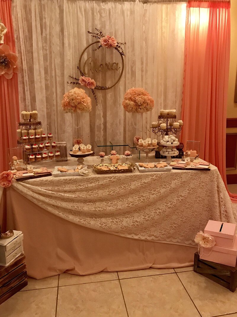 Shower dessert table with many desserts